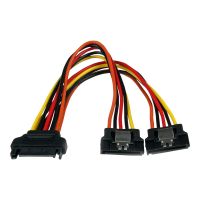 StarTech.com SATA Y-Strom-Adapterkabel mit Verriegelungs Clip 15cm - S-ATA Y Splitter Stromkabel St/Bu - Serial ATA 15pin Y-Adapter - Netz-Splitter - SATA-Stromstecker (M)