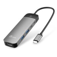 j5create USB-C® 7-in-1 4K Multiport-Hub mit Bildschirm-Ausschaltsteuerung (PD), USB 3.2 Gen 1 (3.1 Gen 1) Type-C, Grau, Aluminium, Acrylnitril-Butadien-Styrol (ABS), 100 W, 0,1 m, China