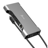 j5create USB-C® Dual 4K60 HDMI™ Hub mit flexiblen Anschlüssen - Pro 12-in-1, USB Typ-C, SD, MicroSD (TransFlash), 144 Hz, 3840 x 2160, 2560 x 1440, 1920 x 1080 (HD 1080), Grau, 0,2 m