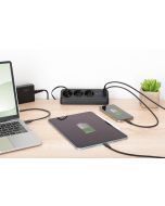 DIGITUS 3-fach Office-Steckdosenleiste mit 2x USB-A und 1x USB-C Anschlüssen, Schwarz