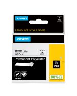 Dymo Rhino Industrie Permanente Polyesteretiketten | 19 mm x 5,5 m | Schwarz auf Weiß | selbstklebendes Schriftband | für Rhino und LabelManager Beschriftungsgerät, Schwarz auf weiss, Mehrfarbig, Polyester, -40 - 150 °C, UL 969, DYMO