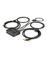 StarTech.com 2 Port HDMI KVM Switch, 4K 60Hz, Compact Dual Port UHD/Ultra HD USB Desktop KVM Switch with Integrated 4ft Cables & Audio, Bus Powered & Remote Switching, MacBook ThinkPad - 4K KVM Switch w/ Audio (SV211HDUA4K)
