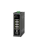 Eaton Tripp Lite series Unmanaged Industrial Gigabit Ethernet Switch 8-Port - 10/100/1000 Mbps, PoE+ 30W, 2 GbE SFP Slots, DIN Mount - Switch - unmanaged - 8 x 10/100/1000 + 2 x 1000Base-X SFP (Uplink)