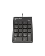 Manhattan Numeric Keypad, Wired, USB-A, 18 Full Size Keys, Black, Membrane Key Switches, Windows and Mac, Three Year Warranty, Blister