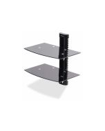 StarTech.com Dual Floating Wall-Mounted AV Shelves, Adjustable Height Shelf For Under TV, Organize A/V Equipment On Black Tempered Glass Shelves