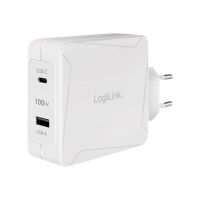 LogiLink Netzteil - GaN - 100 Watt - 5 A - Fast Charge, PD/PPS - 2 Ausgabeanschlussstellen (USB Typ A, 24 pin USB-C)