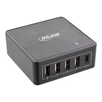 InLine Netzteil - 60 Watt - 3 A - PD 3.0, QC 3.0 - 5 Ausgabeanschlussstellen (4 x USB, 24 pin USB-C)